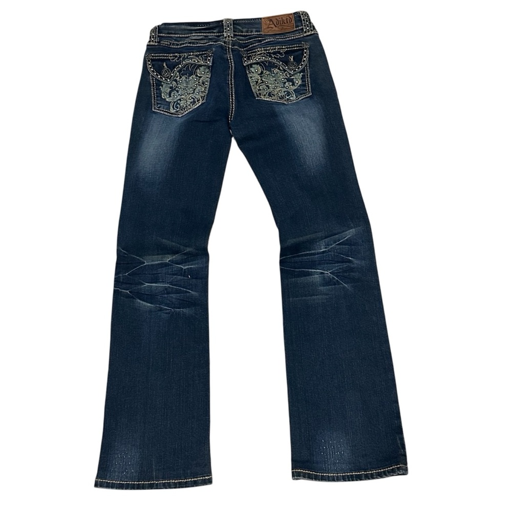 Adiktd Bootcut Jeans Womens Mid Rise‎ Embellished Stretch Blue Denim 2/w27 - Picture 5 of 8